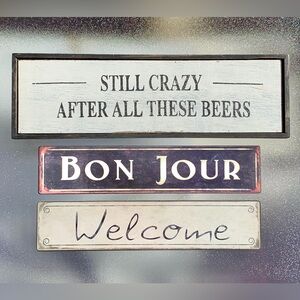 3 Wall Signs ~ Bon Jour • Welcome • Still Crazy After All These Beers